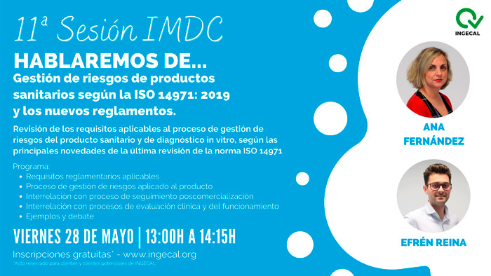 Cartell 11a sessió de l'IMDC sobre gestió riscos productes sanitaris ISO 14971 Cartell informatiu 11a sessió IMDC